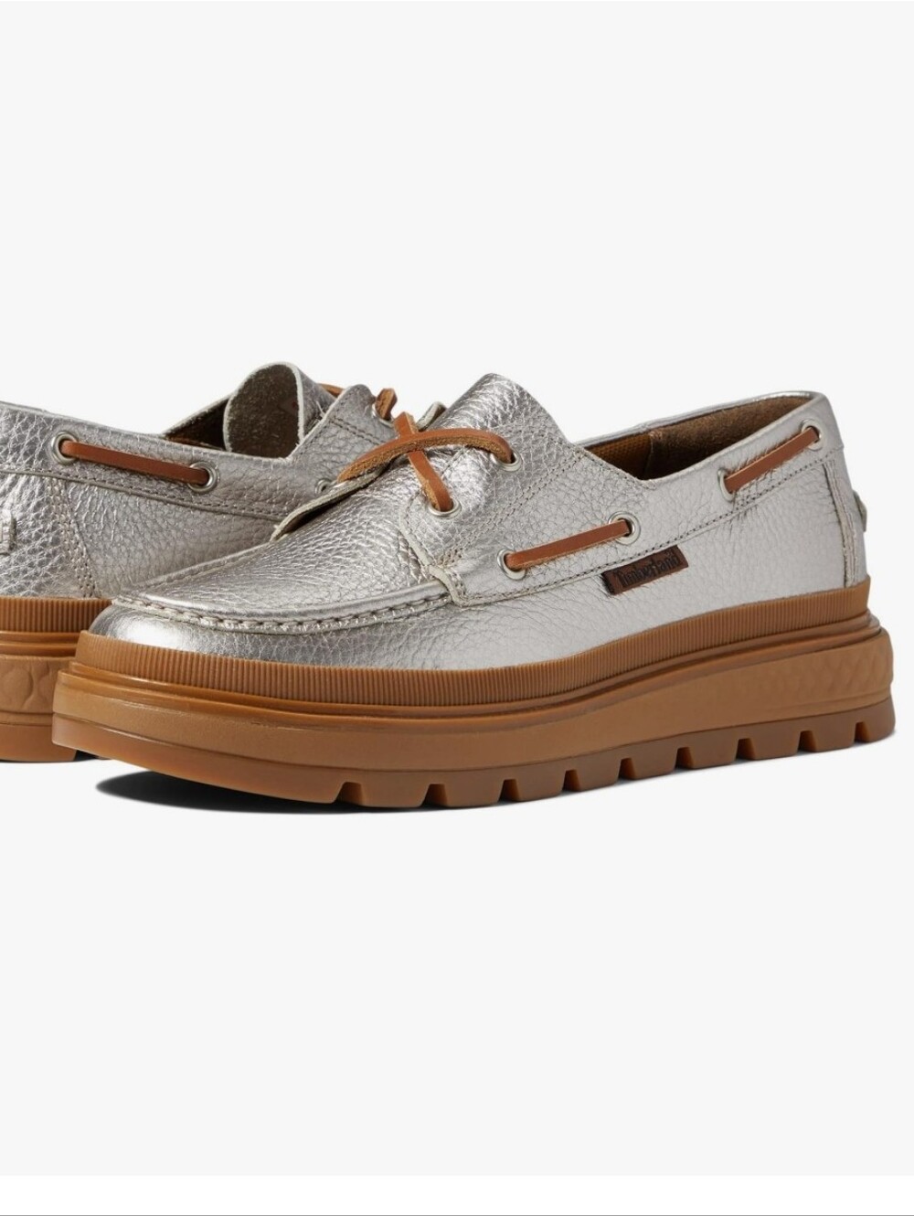 Timberland Ray City Boat Shoes Platform Lug Sole Leather Womens Size 10 Silver